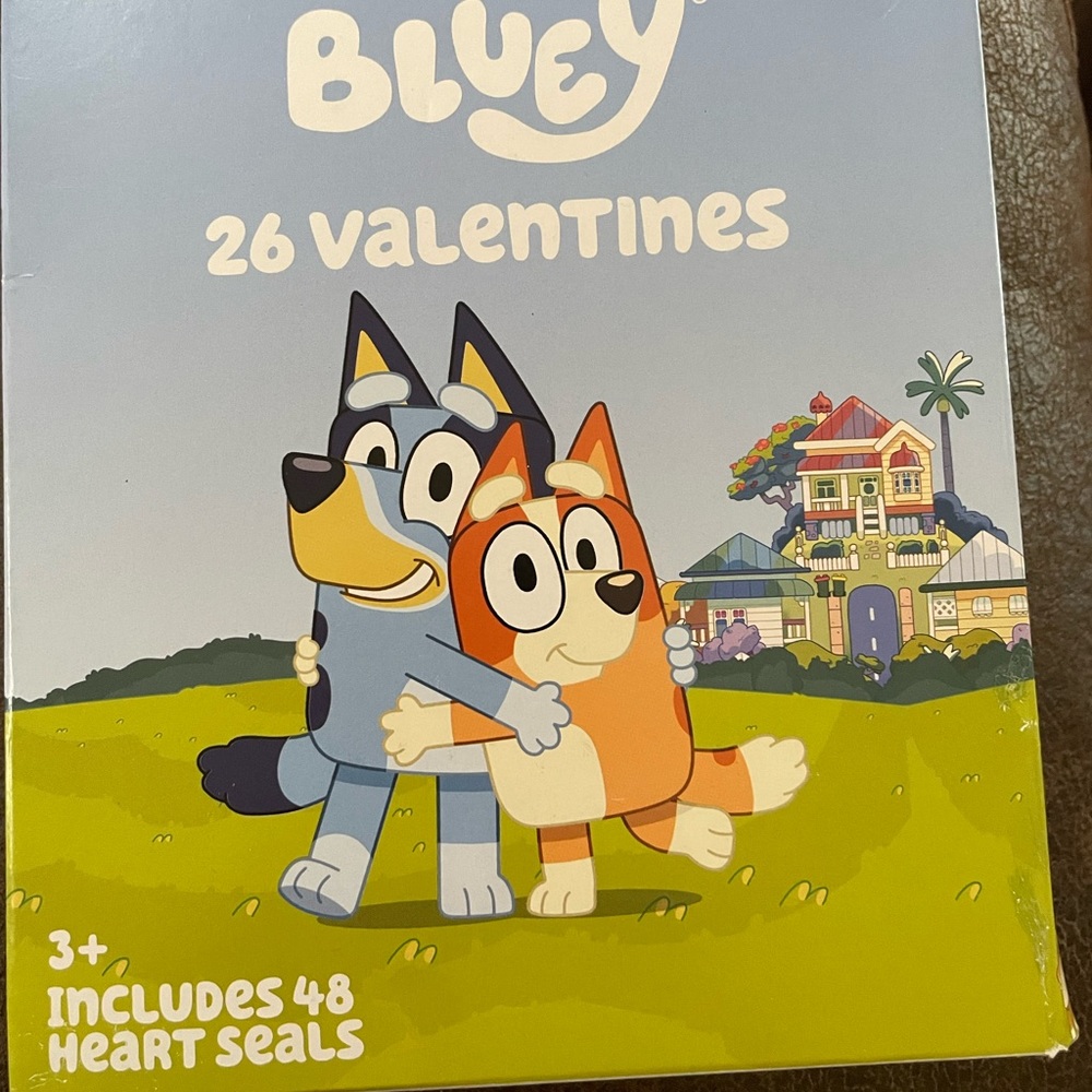 BLUEY 26 count Valentines Day Cards & Heart Seals
